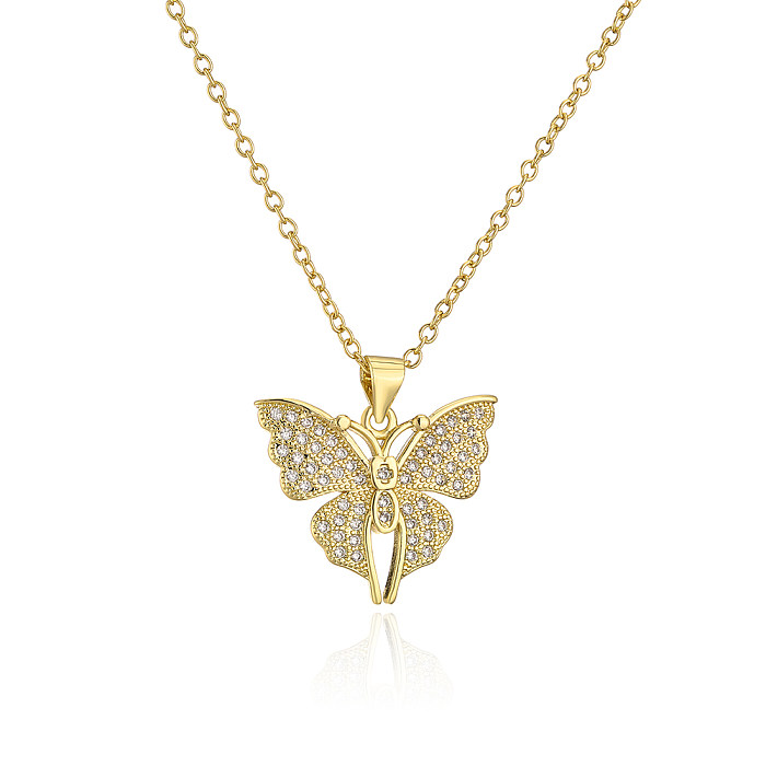 Moda libélula borboleta cobre banhado a ouro zircão pingente colar 1 peça