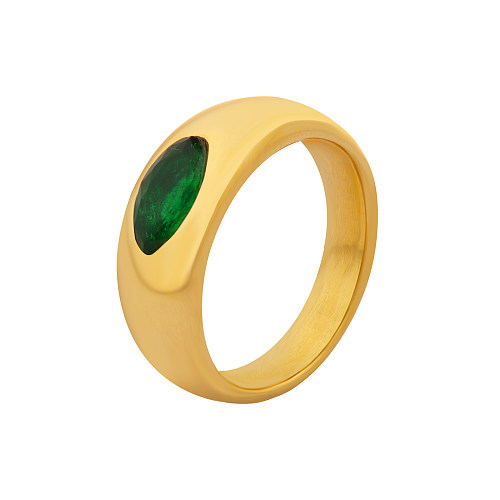 Elegant Luxurious Round Titanium Steel Plating Inlay Zircon 18K Gold Plated Rings