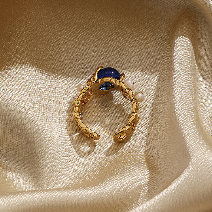 IG estilo redondo cobre pérola embutimento zircão 18K anéis abertos banhados a ouro