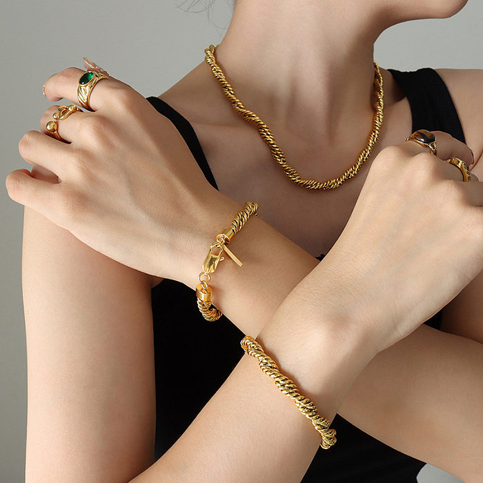Damen-Armband-Halskette im schlichten Stil mit Twist-Titan-Stahlbeschichtung