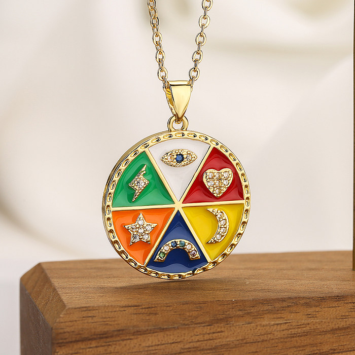 Collier avec pendentif en Zircon plaqué or 18 carats, rétro artistique, œil du diable, étoile, lune, en cuivre, en vrac