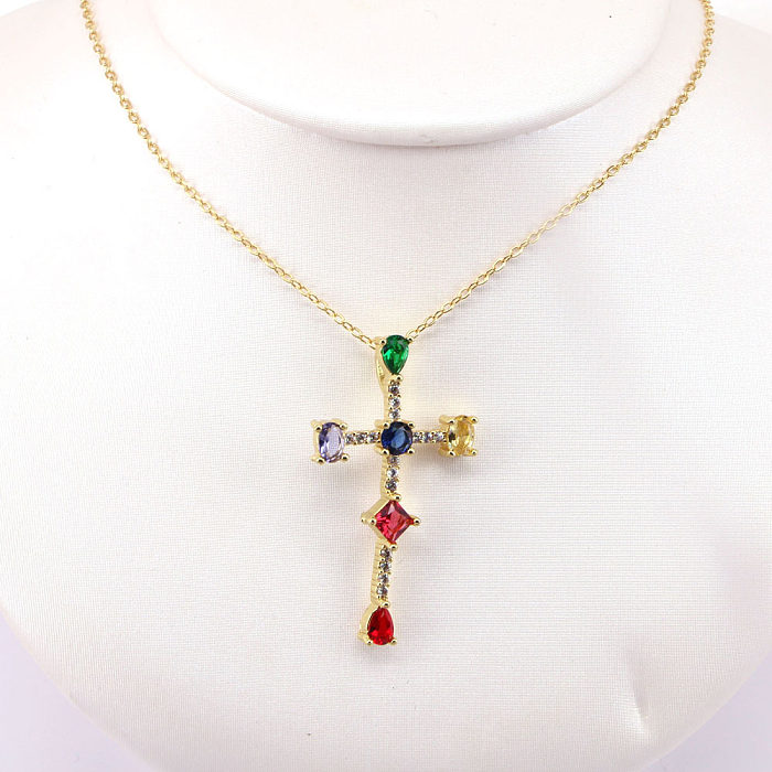 New Style Cross Pendant Copper Color Zircon Necklace