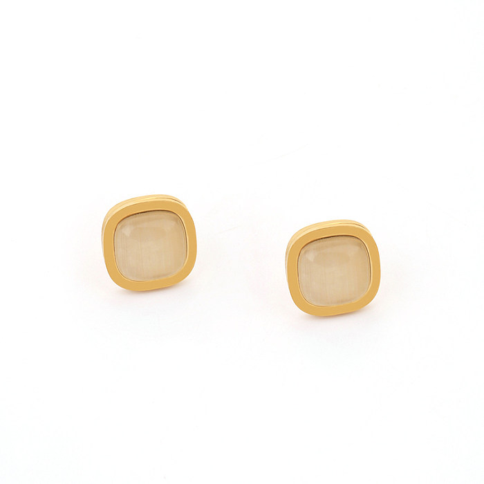 Elegant Square Opal Titanium Steel Rings Earrings Necklace