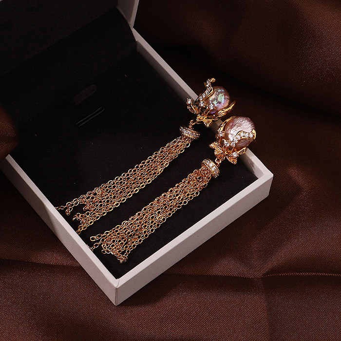 1 Pair Elegant Vintage Style Roman Style Geometric Plating Inlay Copper Zircon 18K Gold Plated Drop Earrings