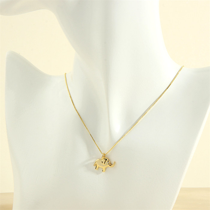 Elegant Simple Style Streetwear Elephant Copper 18K Gold Plated Zircon Pendant Necklace In Bulk