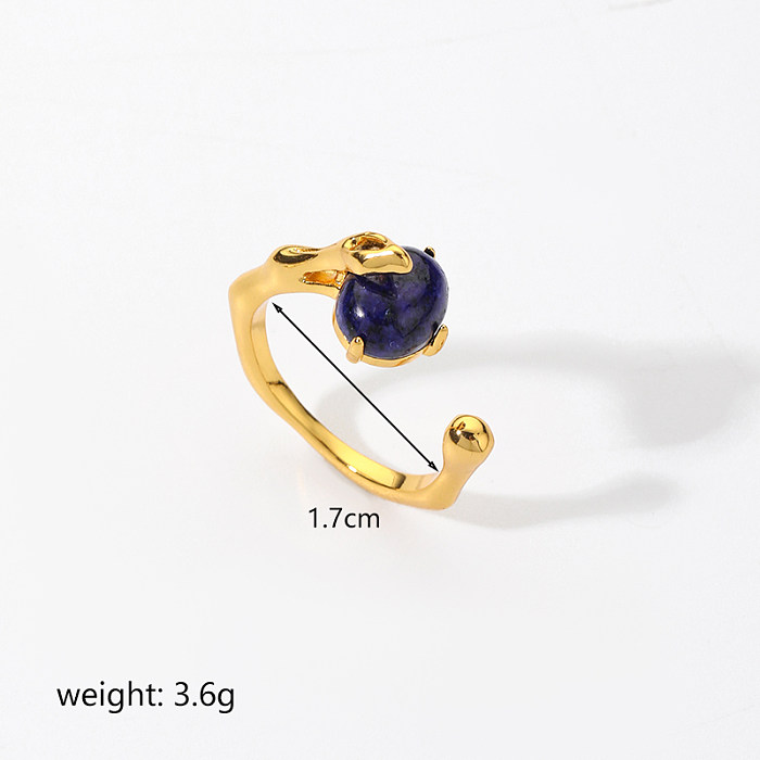 IG Style Simple Style Oval Copper Plating Inlay Glass Lapis Lazuli 18K Gold Plated Open Rings