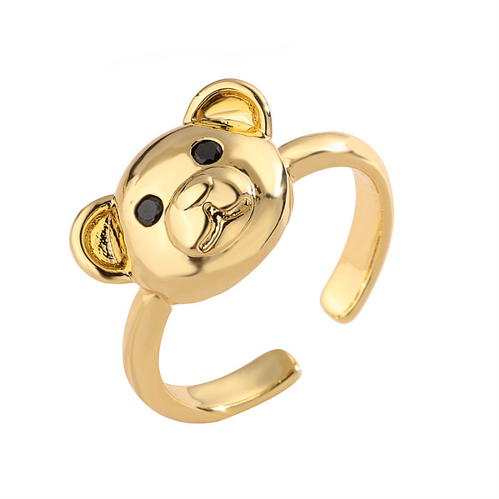 Anel luxuoso banhado a ouro de zircônia com chapeamento de cobre em formato de coração de urso