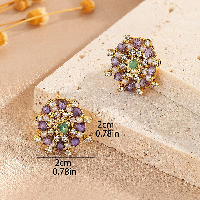1 Pair Commute Shiny Snowflake Inlay Copper Freshwater Pearl Zircon Ear Studs