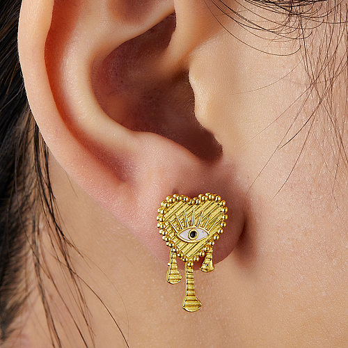 1 Paar Retro-Ohrringe im klassischen Teufelsauge-Herzform-Inlay-Kupfer-Stil mit künstlichen Edelsteinen