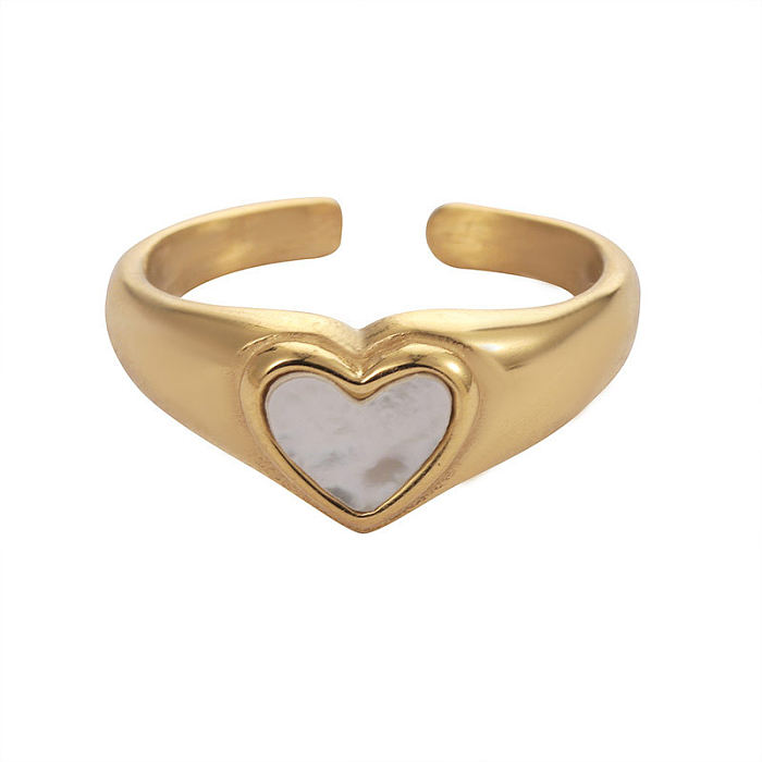 Fashion Heart Shape Titanium Steel Plating Shell Open Ring
