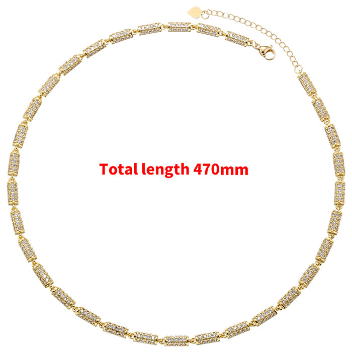 Elegant Luxurious Shiny Solid Color Copper Plating Inlay Zircon 18K Gold Plated Bracelets Necklace