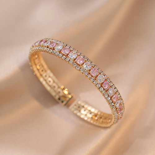 Lady Sweet Round Copper Plating Inlay Zircon Gold Plated Tennis Bracelet