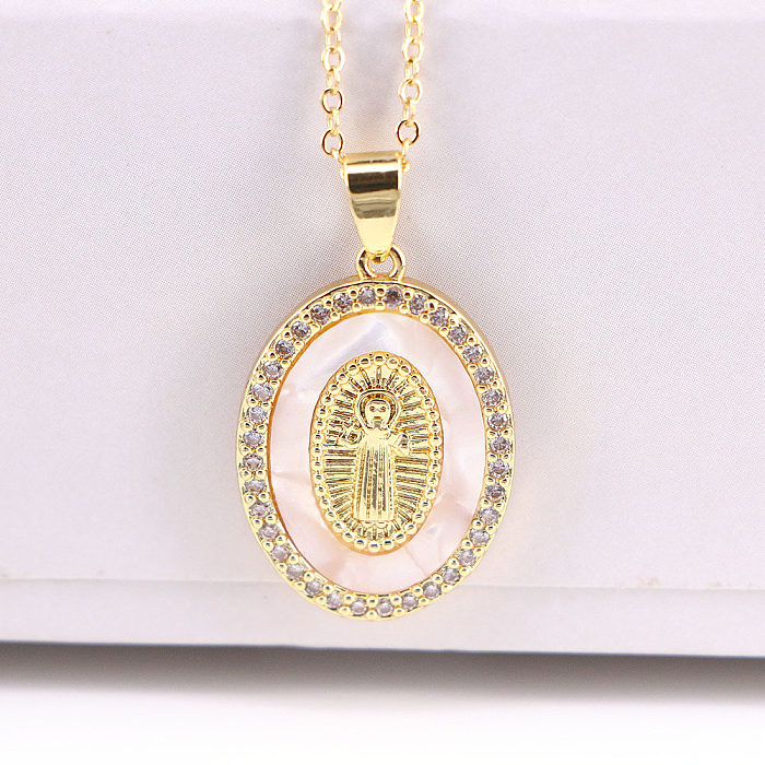 New Fashion Virgin Mary Copper Drop Oil Inlaid Zircon Pendant Necklace