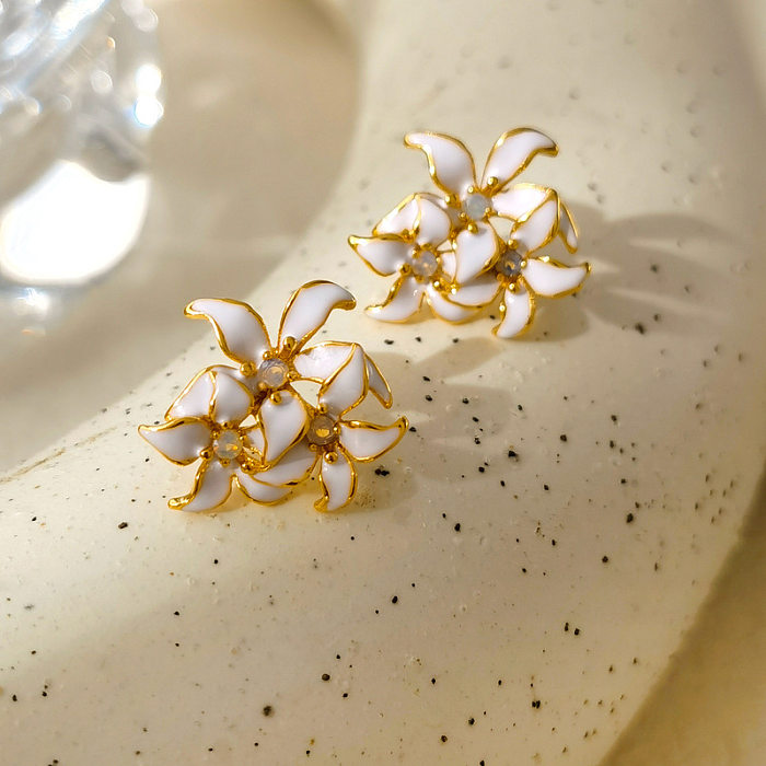 1 Pair Simple Style Flower Copper Plating Earrings