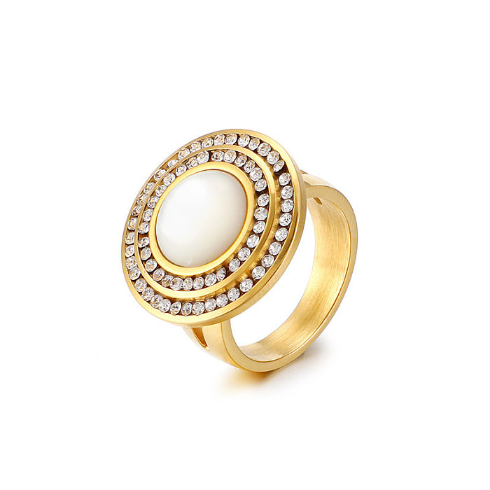 Europeu e americano comércio exterior titânio ornamento moda anel duplo strass + personalidade opala anel de aço inoxidável entrega de uma peça