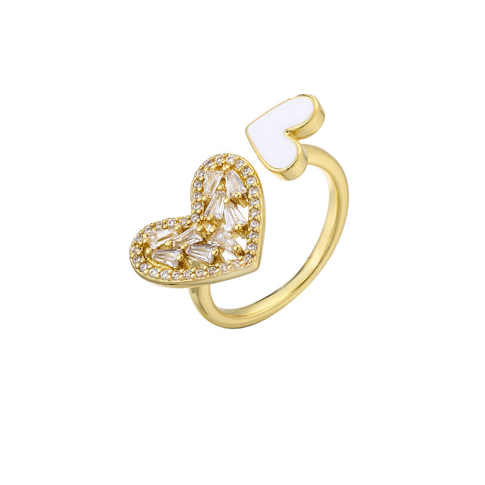 Drop Oil Nectarine Heart Open Ring Micro-inlaid Zircon Love Heart Adjustable Jewelry Ring