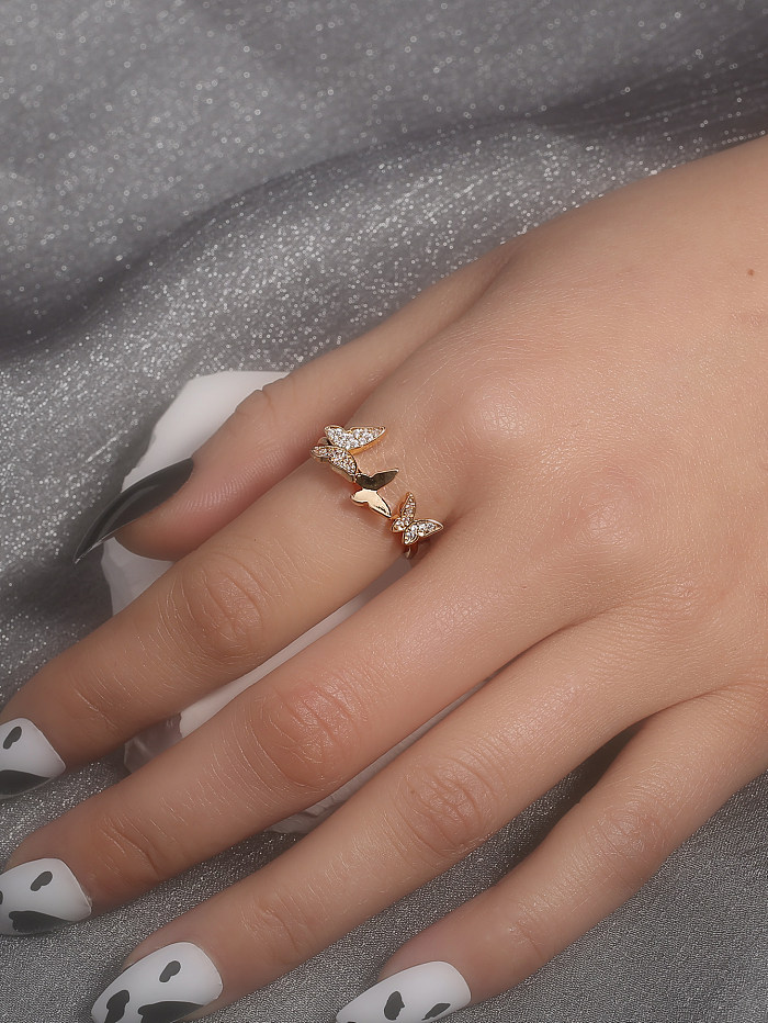Anéis de cobre geométricos brilhantes embutidos em zircão anéis de cobre 1 peça