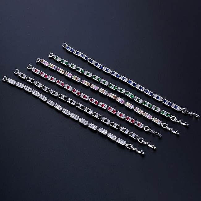Casual Shiny Korean Style Square Copper Plating Inlay Zircon Bracelets