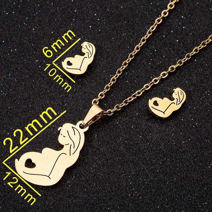 1 Set Retro Portrait Stainless Steel Plating Ear Studs Necklace