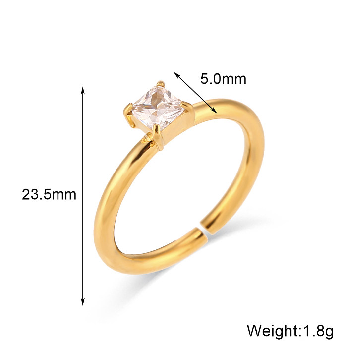 Wholesale Simple Style Square Stainless Steel 18K Gold Plated Zircon Open Ring