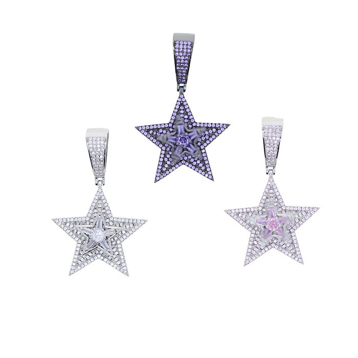 Hip-Hop Cool Style Star Copper Inlay Zircon Pendant Necklace