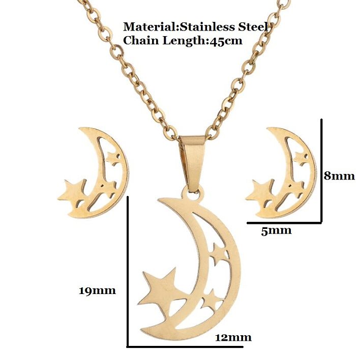 1 Set Mode Stern Mond Herz Form Titan Stahl Überzug Ohrringe Halskette