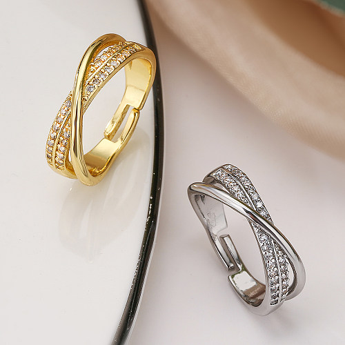 Anéis abertos banhados a ouro do zircão do embutimento do chapeamento de cobre da cor sólida do estilo simples