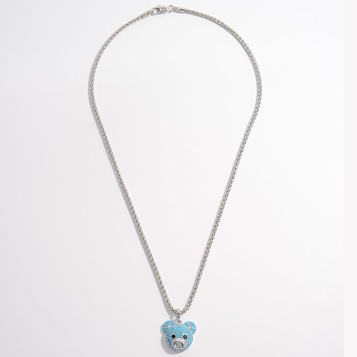 Cute Shiny Bear Copper Inlay Zircon Pendant Necklace