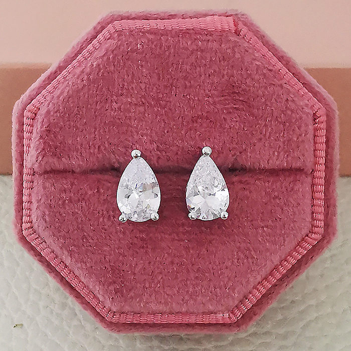 1 Pair Fashion Leaf Heart Shape Butterfly Copper Inlay Zircon Ear Studs