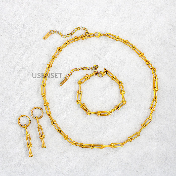 INS Style – chaîne plaquée en acier inoxydable, couleur unie, Bracelets, boucles d'oreilles, collier