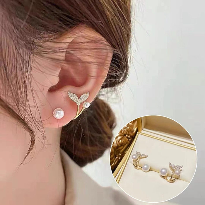 Sweet Heart Shape Wings Bow Knot Copper Plating Inlay Artificial Pearls Artificial Diamond Hoop Earrings Drop Earrings Ear Studs 1 Pair