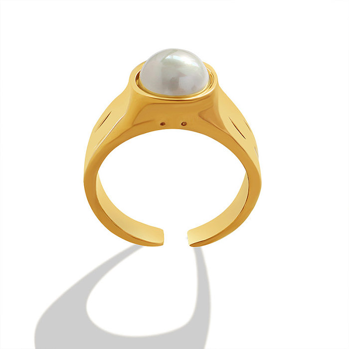 Retro Pearl Titanium Steel Single Ring Hand Ring Jewelry