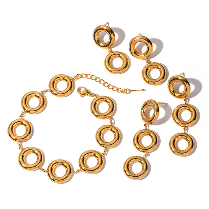IG Style Simple Style Streetwear Circle Edelstahlbeschichtung 18 Karat vergoldete Armbänder Ohrringe