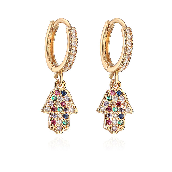 1 Pair Retro Simple Style Palm Plating Inlay Copper Zircon 18K Gold Plated Drop Earrings