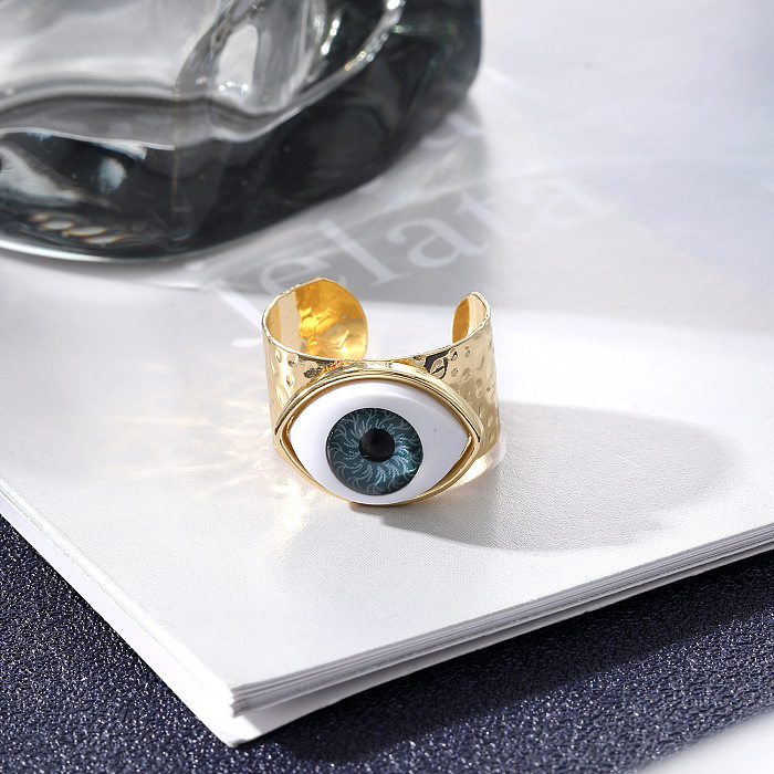 Streetwear Devil'S Eye Alloy Copper Plating Inlay Resin Open Ring