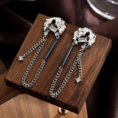 1 Pair IG Style Cool Style Irregular Plating Chain Inlay Copper Zircon Silver Plated Drop Earrings