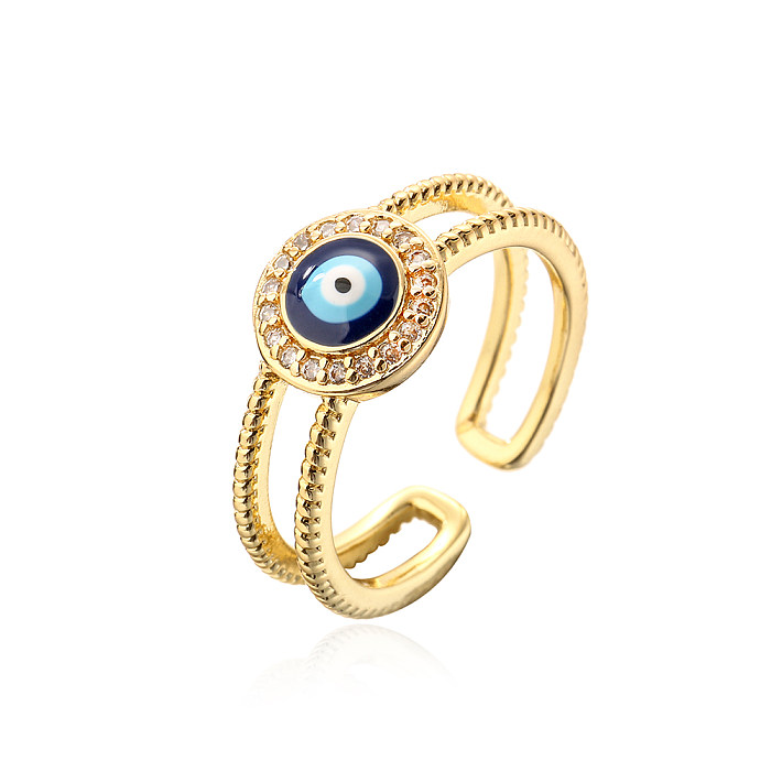 Fashion Copper Plating 18K Gold Zircon Dripping Devil's Eye Geometric Open Ring Female New