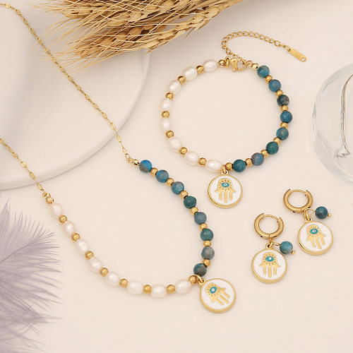 Mode Palm Edelstahl Perlen Armbänder Ohrringe Halskette
