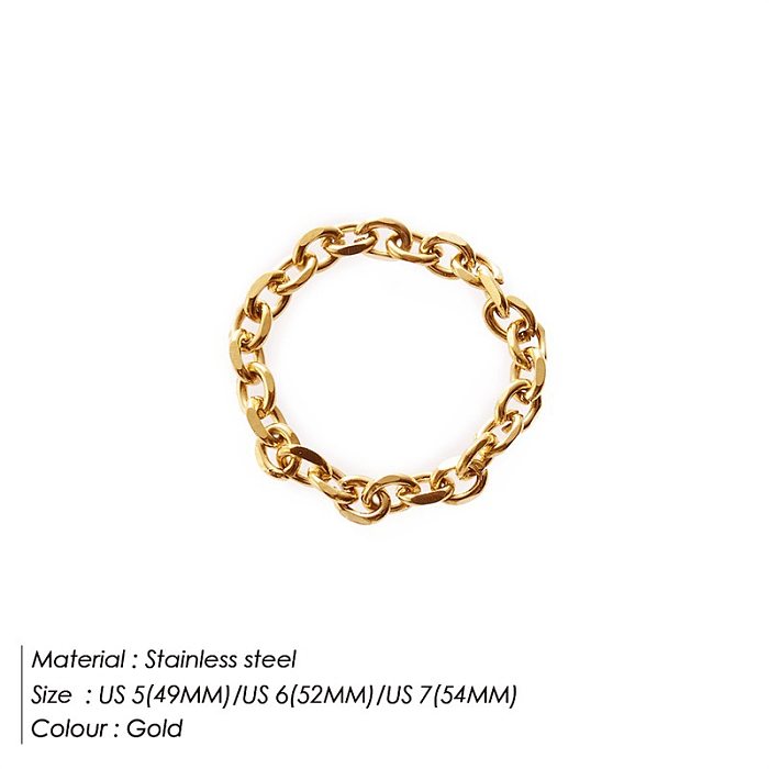 Simple Fashion Oval Golden Silvery Chain Shape Stainless Steel Ring