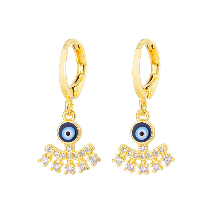Fashion Creative Dripping Evil Blue Eyes Copper Inlaid Zircon Plated 18K Real Gold Earrings