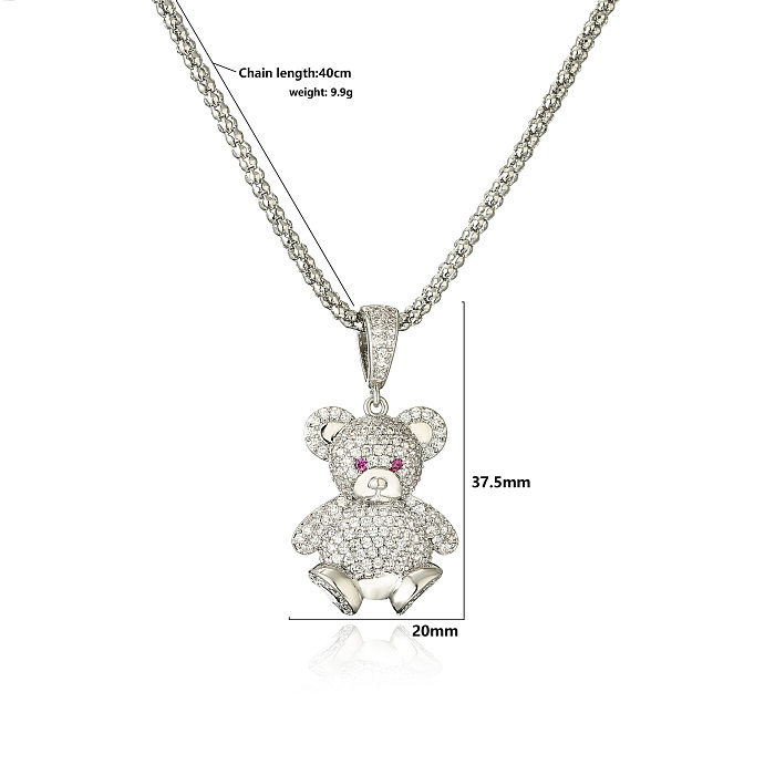 Hip-Hop Bear Copper Inlay Zircon Pendant Necklace
