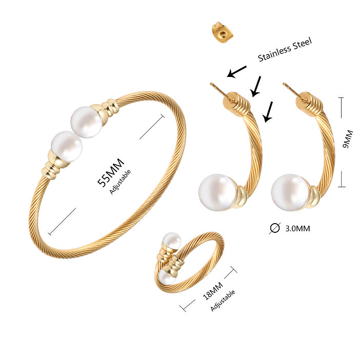 Casual Simple Style Spiral Stripe Stainless Steel Copper Braid Inlay Pearl Rings Bracelets Earrings