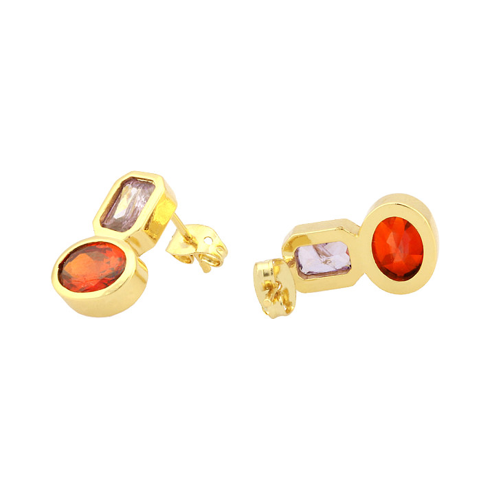 1 Pair IG Style Retro Round Oval Plating Inlay Copper Zircon 18K Gold Plated Earrings