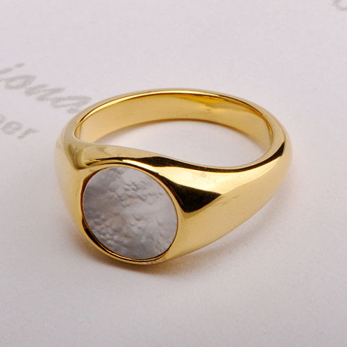 Wholesale Glam Simple Style Round Titanium Steel Plating Inlay Shell Rings
