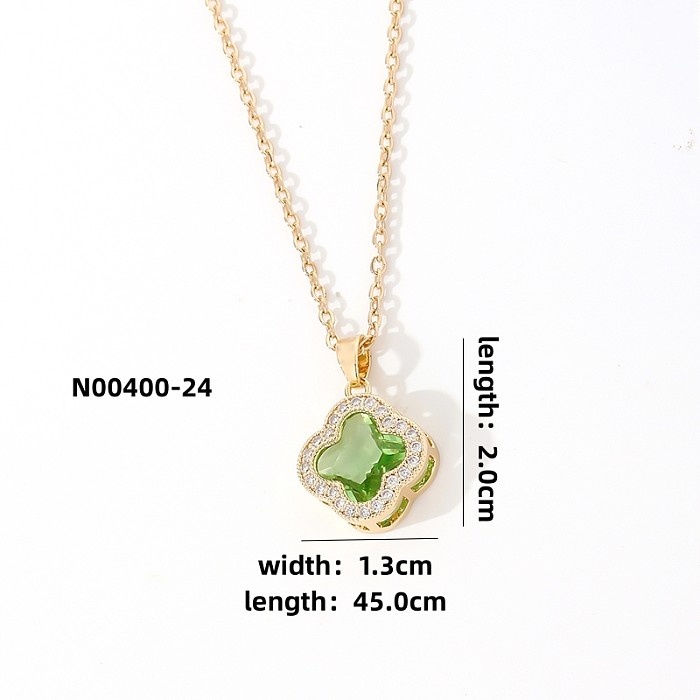Casual Sweet Simple Style Four Leaf Clover Copper Zircon Pendant Necklace In Bulk