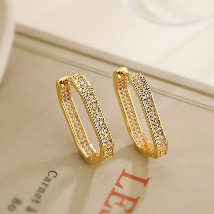 1 Pair Simple Style Commute Geometric Plating Inlay Copper Zircon 18K Gold Plated Earrings