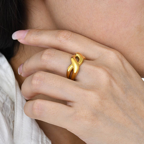 Französischer Stil, moderner Pendler-Stil, einfarbig, Edelstahl-Beschichtung, 18 Karat vergoldete Ringe