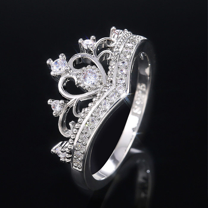 Kreativer mikroverkrusteter Zirkon-Kronen-Kupfer-Ring für Damen, klassischer Mode-Handschmuck