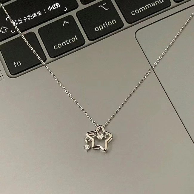 Simple Style Star Copper Inlay Zircon Pendant Necklace