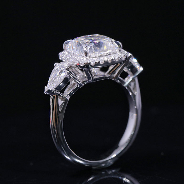 Luxo cheio de diamante 5 quilates almofada anel de diamante feminino anel aberto de diamante atacado